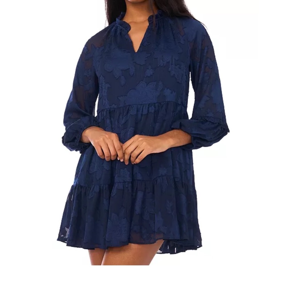Jessica Howard Shift Dress Womens 10P New Navy Blue Floral Burnout Chiffon $129
